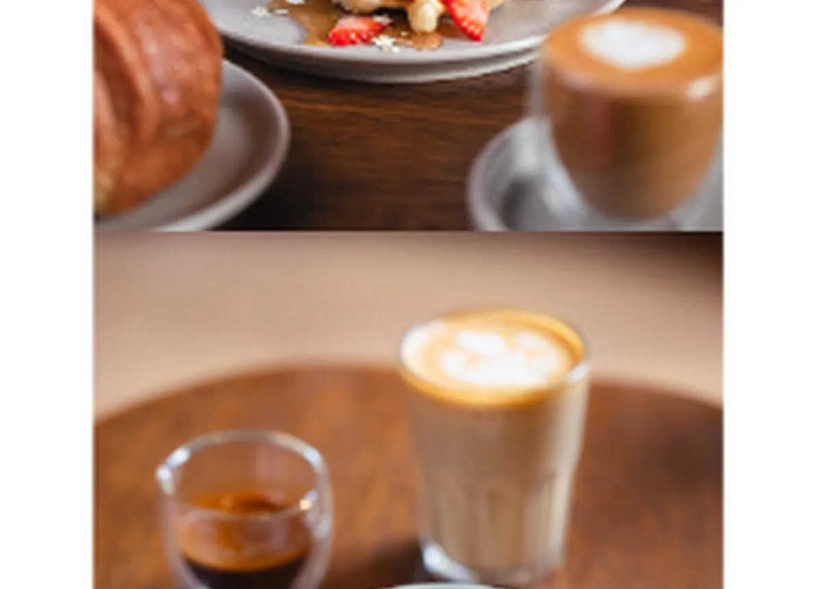 Bakery plate and coffee detail at Ápice Café in Cusco