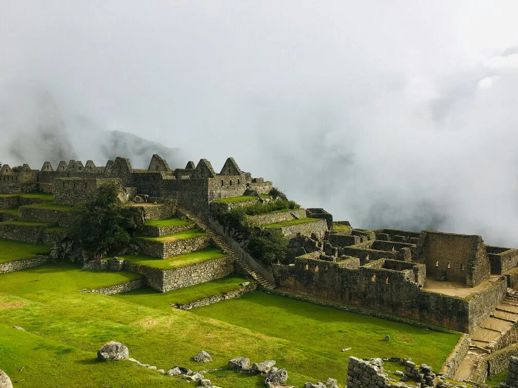 Machu Picchu terraces and mountain backdrop