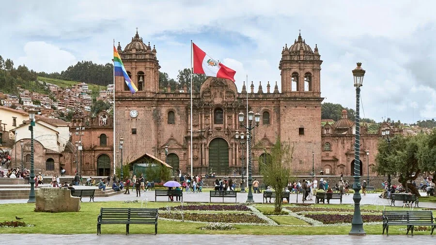 Cusco cathedral and historic city atmosphere during dry season